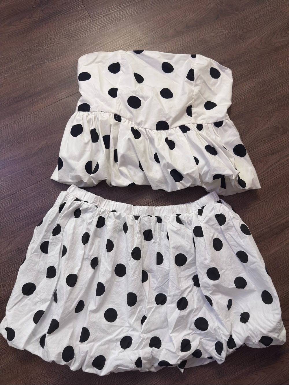 Polka Dot Strapless Two-Piece Set in White and Black